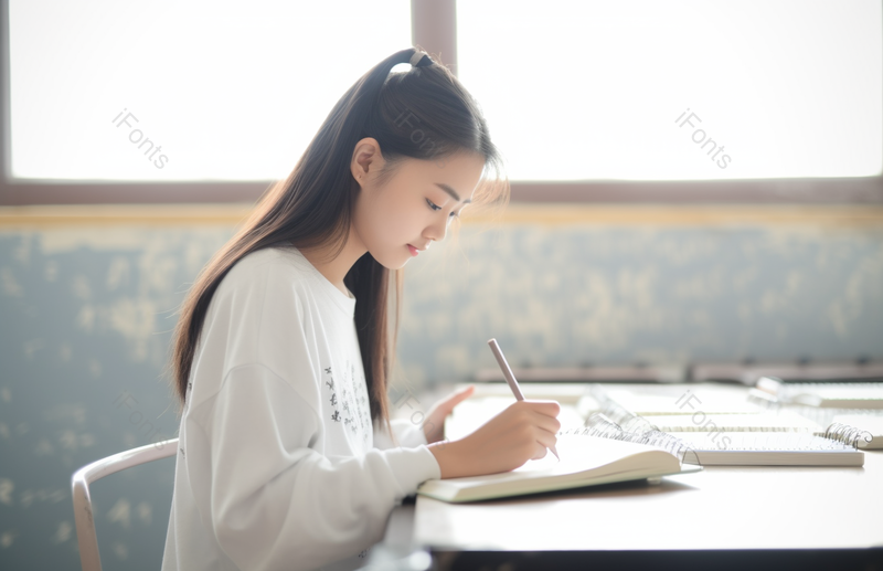 教室小清新美女写作业唯美简单,高清,摄影图,摄影图片,图片大全,摄影图免费下载